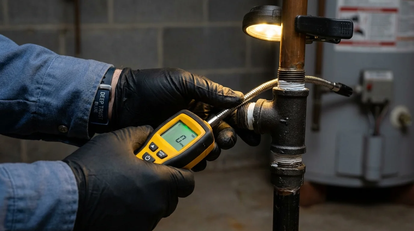 Gas leak detection with electronic sniffer by Johns Plumbing LLC in Newton